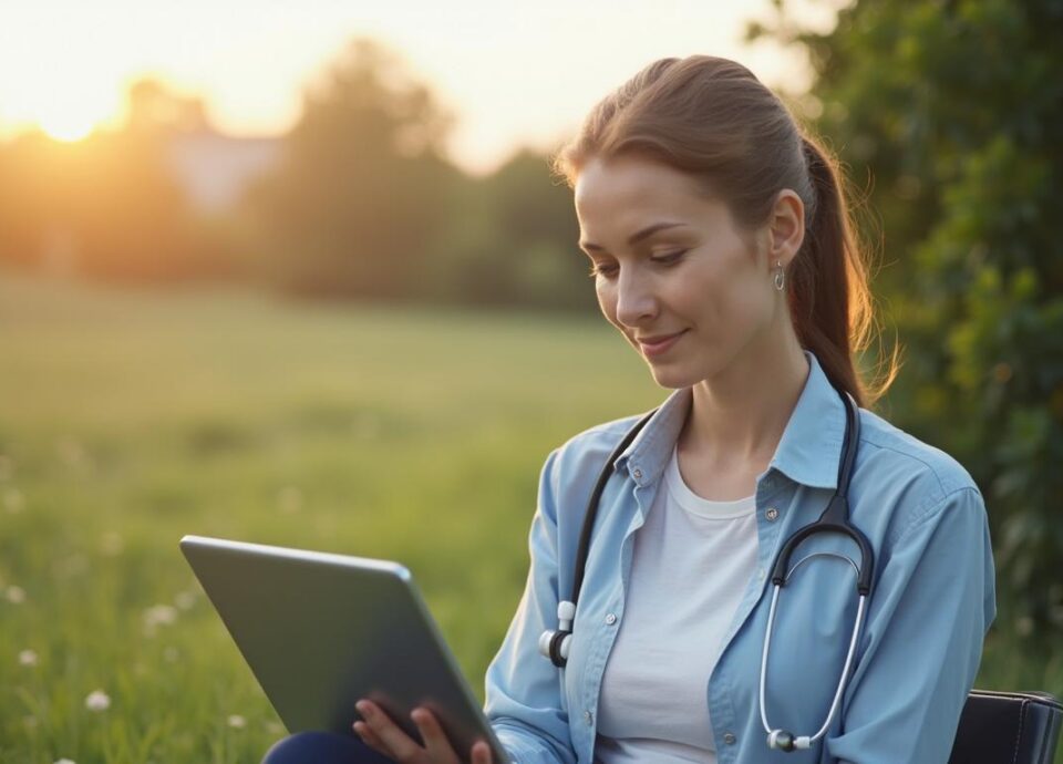 telehealth mental health evaluation — editorial photograph, wide landscape composition